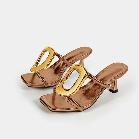 Micas Shoes - Micas Metallic Square Toe Heels